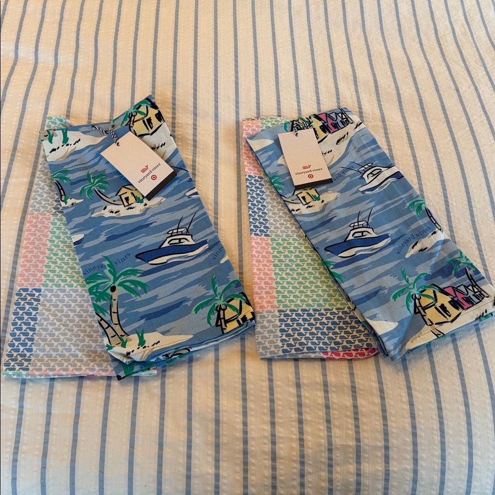 Vineyard Vines Tropical Print Dish Towels -NWT 2 sets of 2
